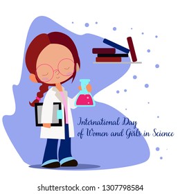 International Day Of Women And Girls In Science. Girl Is A Scientist. Card Design.Vector.