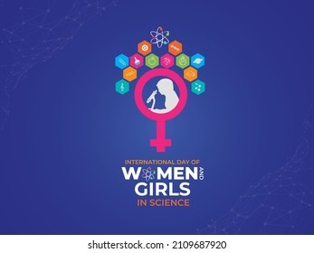 International Day Of Women And Girls In Science. Science Icon Concept. Template For Background, Banner, Card, Poster. Vector Illustration.