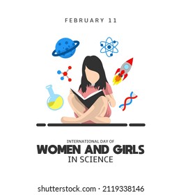 International day of women and girls in Science theme vector illustration. Suitable for Poster, Banners, campaign and greeting card.