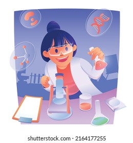 International Day of Women and Girls in Science. Science icon set. Illustration of young scientist woman. vector illustration.