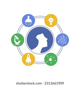 International Day of Women and Girls in Science February 11 vector illustration. Science theme. Girl power . Suitable for Poster, Banners, campaign and greeting card.