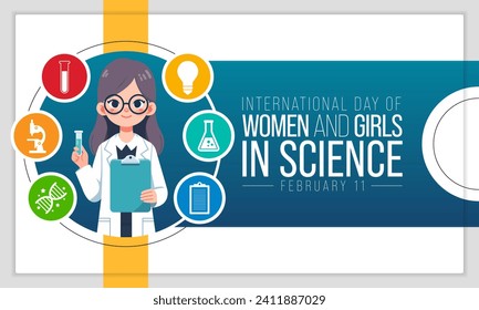 International day of Women and Girls in science is observed every year on February 11, The day recognizes the critical role women and girls play in science and technology. Vector illustration