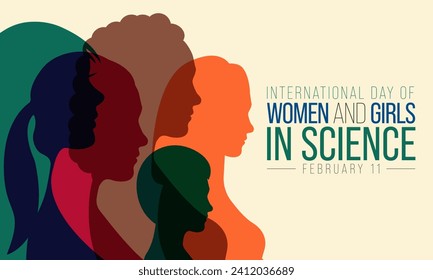 Internationaler Tag der Frauen und Mädchen in der Wissenschaft wird jedes Jahr am 11. Februar beobachtet, der Tag erkennt die entscheidende Rolle, die Frauen und Mädchen in Wissenschaft und Technologie spielen. Vektorgrafik