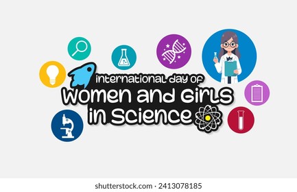 El Día Internacional de las Mujeres y Niñas en la Ciencia se celebra cada año el 11 de febrero. El Día reconoce el papel crítico que las mujeres y las niñas juegan en la ciencia y la tecnología. Ilustración del vector