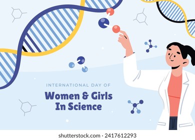 International day of women and girls in science. Cartoon Vector illustration Design for poster, Banner, campaign and greeting card. February 11.