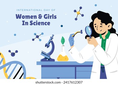 International day of women and girls in science. Cartoon Vector illustration Design for poster, Banner, campaign and greeting card. February 11.