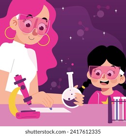 International day of women and girls in science. Cartoon Vector illustration Design for poster, Banner, campaign and greeting card. February 11.