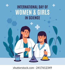 International day of women and girls in science. Cartoon Vector illustration Design for poster, Banner, campaign and greeting card. February 11.