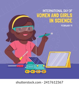 International day of women and girls in science. Cartoon Vector illustration Design for poster, Banner, campaign and greeting card. February 11.