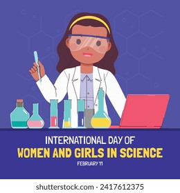 International day of women and girls in science. Cartoon Vector illustration Design for poster, Banner, campaign and greeting card. February 11.