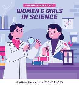 International day of women and girls in science. Cartoon Vector illustration Design for poster, Banner, campaign and greeting card. February 11.