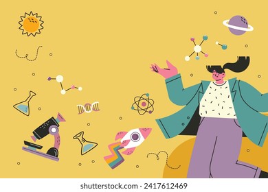 International day of women and girls in science. Cartoon Vector illustration Design for poster, Banner, campaign and greeting card. February 11.