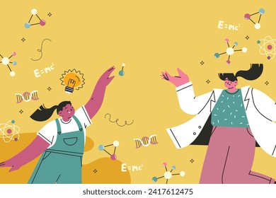 International day of women and girls in science. Cartoon Vector illustration Design for poster, Banner, campaign and greeting card. February 11.