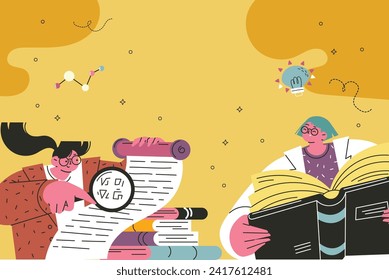 Día Internacional de la Mujer y la Niña en la Ciencia. Ilustración de vectores de caricatura Diseño para afiche, cartel, campaña y tarjeta de saludo. 11 de febrero.