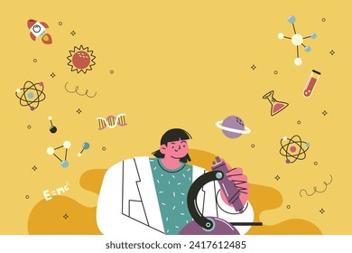 International day of women and girls in science. Cartoon Vector illustration Design for poster, Banner, campaign and greeting card. February 11.