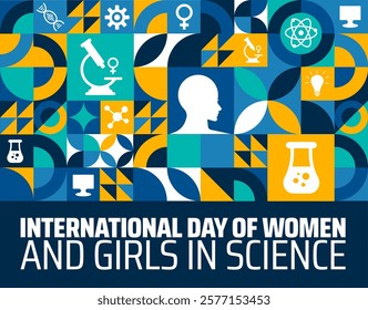 International Day of Women and Girls in Science geometric shape pattern background banner or poster design template. observed every year in February. Holiday concept. Use to any Template, card, poster