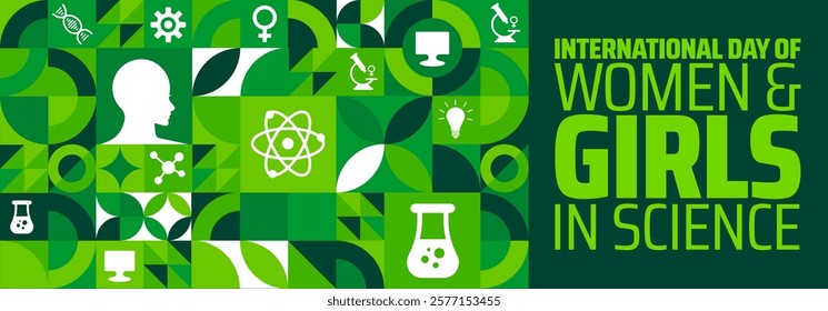 International Day of Women and Girls in Science geometric shape pattern background banner or poster design template. observed every year in February. Holiday concept. Use to any Template, card, poster