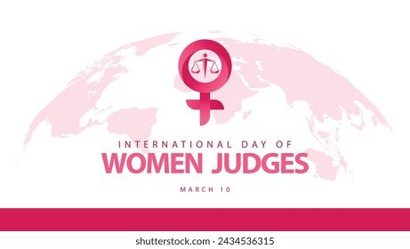 International day of women judges. Vector illustration of woman and scales symbol. Suitable for banners, web, social media, greeting cards etc