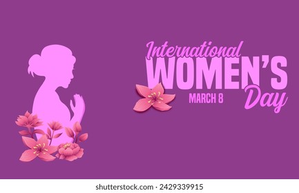 International women’s day with women silhouette and flowers. Vector Illustration. March 8 