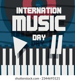 international day of world music, vector graphics, flat style, piano keys, play and pause