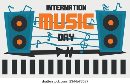 international day of world music, vector graphics, flat style, dynamics, notes, keys, musical notes