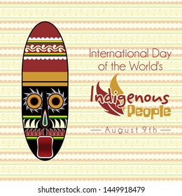 International Day Of The World's Indigenous People Vector Design With Colorful Mask And Pattern Background