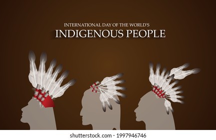 International Day of the World's Indigenous People. August 9. National patterns, ribbons, feathers. Realistic vector