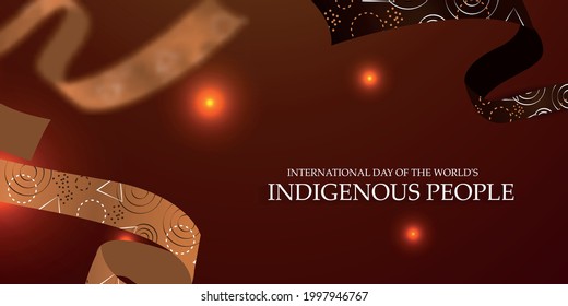 International Day of the World's Indigenous People. August 9. National patterns, ribbons, feathers. Realistic vector