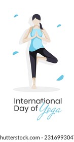 International Day of Yoga Background Wallpaper with flat illustration of a woman doing yoga pose. Suitable to place on content with that theme. Vector file every object is on separated layer