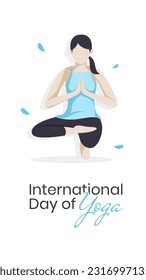 International Day of Yoga Background Wallpaper with flat illustration of a woman doing yoga pose. Suitable to place on content with that theme. Vector file every object is on separated layer