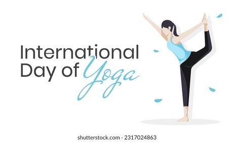 International Day of Yoga Background Wallpaper with flat illustration of a woman doing yoga pose. Suitable to place on content with that theme. Vector file every object is on separated layer
