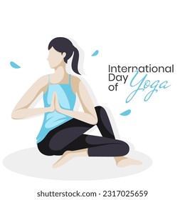 International Day of Yoga Background Wallpaper with flat illustration of a woman doing yoga pose. Suitable to place on content with that theme. Vector file every object is on separated layer