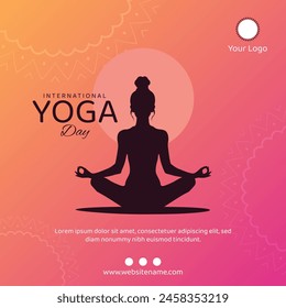 Día internacional de la muchacha del yoga que hace la ilustración del yoga desea el diseño del saludo