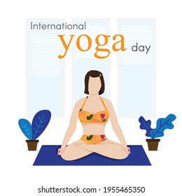 International day of yoga, girl practicing yoga, indoor and outdoor yoga, yoga day vector illustration