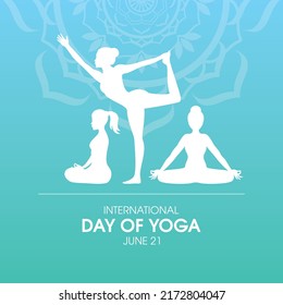 International Day Of Yoga Poster With Yoga Female Workout Vector. Women Yoga Poses White Silhouettes Vector. Yoga Position Icon Set. June 21. Important Day