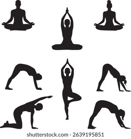 International Day of Yoga Silhouette Vector Set – Yoga Poses Collection