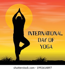 International Day of Yoga, vector art, the silhouette of a person practicing yoga.