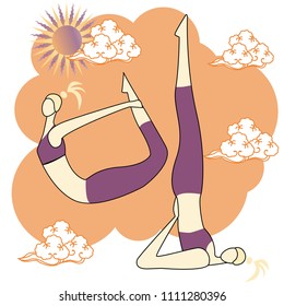 International Day of Yoga. Vector illustration of beautiful cartoon woman in various poses of yoga.