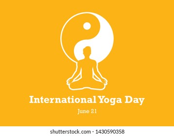 International Day of Yoga vector. Yin yang symbol vector illustration. Silhouette of man in yoga position. Man in yoga position. International Yoga Day Poster, June 21. Important day