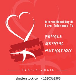 International Day Of Zero Tolerance To Female Genital Mutilation With Love Shape Female Icon And Razor Blade