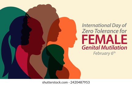 Der Internationale Tag der Nulltoleranz für weibliche Genitalverstümmelung (FGM) wird jedes Jahr am 6. Februar begangen, Vektorgrafik