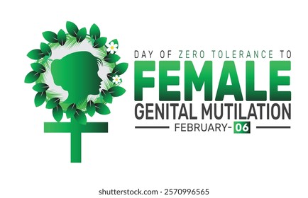 International Day of Zero Tolerance for Female Genital Mutilation. background template. Perfect for banners, cards, posters, social media.Vector design with text inscription and classic color for