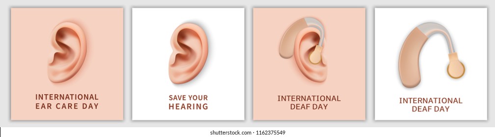 International Deaf Day hear world banner concept set. Realistic illustration of 4 International Deaf Day hear world vector banner concepts for web