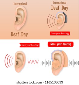 International Deaf Day hear world banner concept set. Realistic illustration of 4 International Deaf Day hear world vector banner concepts for web