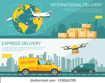 International delivery. Business Logistics concept, Global business connection technology interface global partner connection. Horizontal background banners webpage design vector illustration