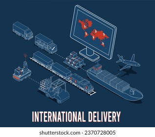 International Delivery and Global Logistics Concept with Transportation operation service, Air, Road, Ship, rail transportation. Vector illustration EPS 10