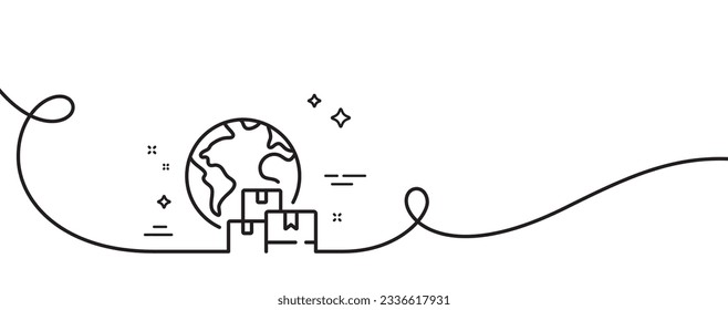 International delivery line icon. Continuous one line with curl. Logistic service sign. Export freight boxes symbol. International delivery single outline ribbon. Loop curve pattern. Vector