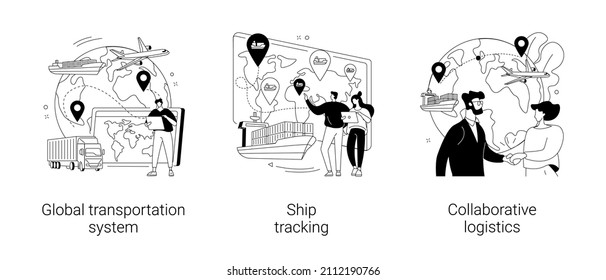 International delivery service abstract concept vector illustration set. Global transportation system, ship tracking, collaborative logistics, marine traffic, online global tracker abstract metaphor.