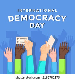 International democracy day with hands holds the paper vote