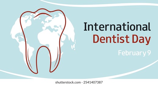 International Dentist Day. February 9. Vector silhouette of tooth and text. Design for medical  banner, greeting card, presentation, flyer.